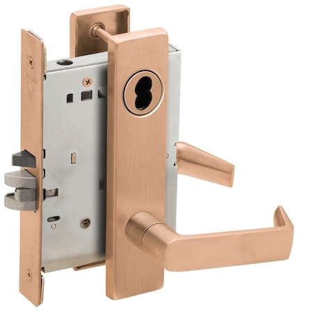 Grade 1 Storeroom Mortise Lock, SFIC Prep Less Core, 06 Lever, L Escutcheon, Satin Bronze Clear Coat